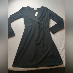 Francescas Jun & Ivy Black Faux Wrap Long sleeve Knot Dress Womens Small NWT
